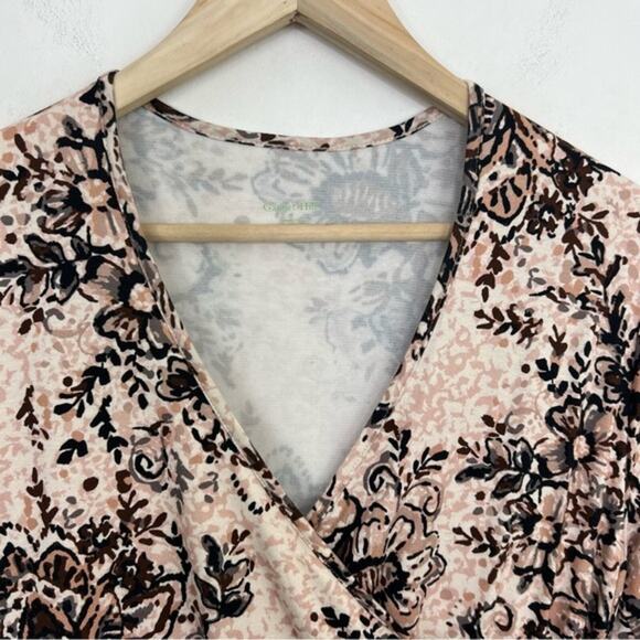 Garnet Hill Faux Wrap Knit Surplice Floral Brianna Dress Midi size Medium - Picture 5 of 15